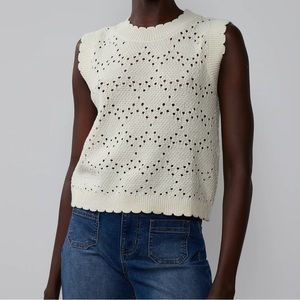 Women’s cream crochet sleeveless sweater tee